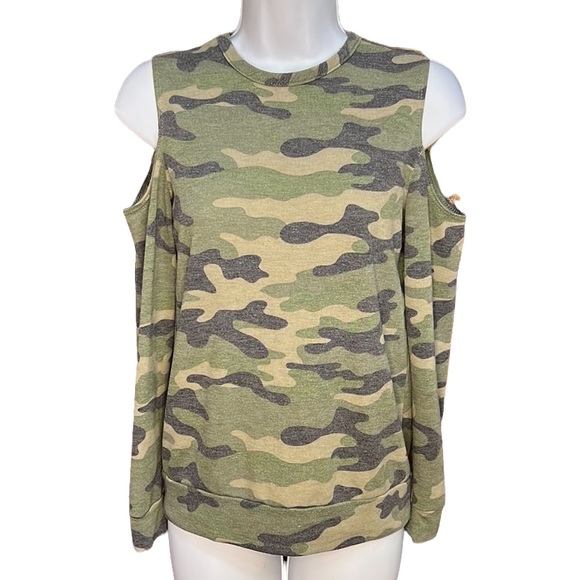 TMG Tops - TMG Camo Cold Shoulder Blouse